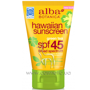 ����������������� �������������� ������ � ���������� �������� ��� ���������� SPF45 Alba Botanica Hawaiian Sunscreen Revitalizing Green Tea SPF45
