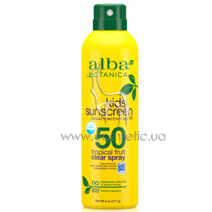 ���������� ���������� �������������� ����� ��� ����� ������������ ������� SPF 50 Alba Botanica Kids Sunscreen SPF50 Tropical Fruit Clear Spray